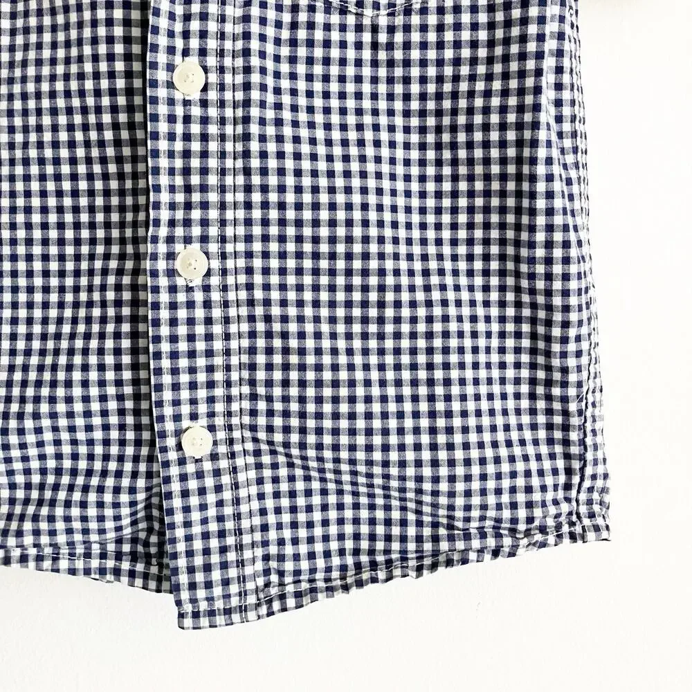OshKosh Bgosh Gingham Shirt Boys Sz 5T Button Front Short Sleeve Navy Blue 5